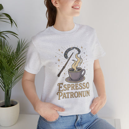 Espresso Patronum T-Shirt - Magical Coffee Tee, Gift for Coffee Lovers, Unisex Wizarding Apparel, Perfect for Casual Wear and Events