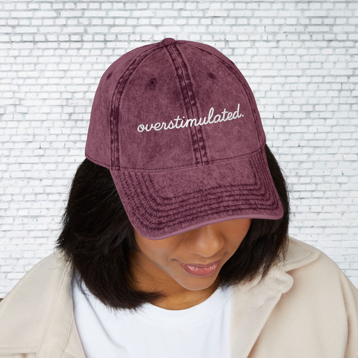 Vintage Embroidered Cap - Overstimulated, Trendy Hat, Casual Wear, Gift for Her, Adjustable Baseball Cap