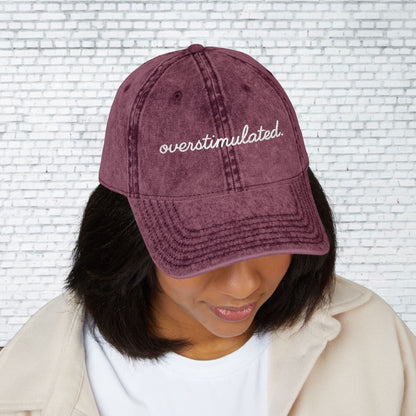 Vintage Embroidered Cap - Overstimulated, Trendy Hat, Casual Wear, Gift for Her, Adjustable Baseball Cap