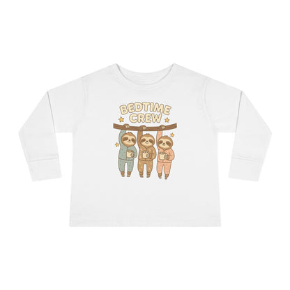 Sloth Bedtime Crew Toddler Long Sleeve Tee, Cute Kids Shirt, Baby Shower Gift, Toddler Pajama Top, Cozy Playtime Clothes