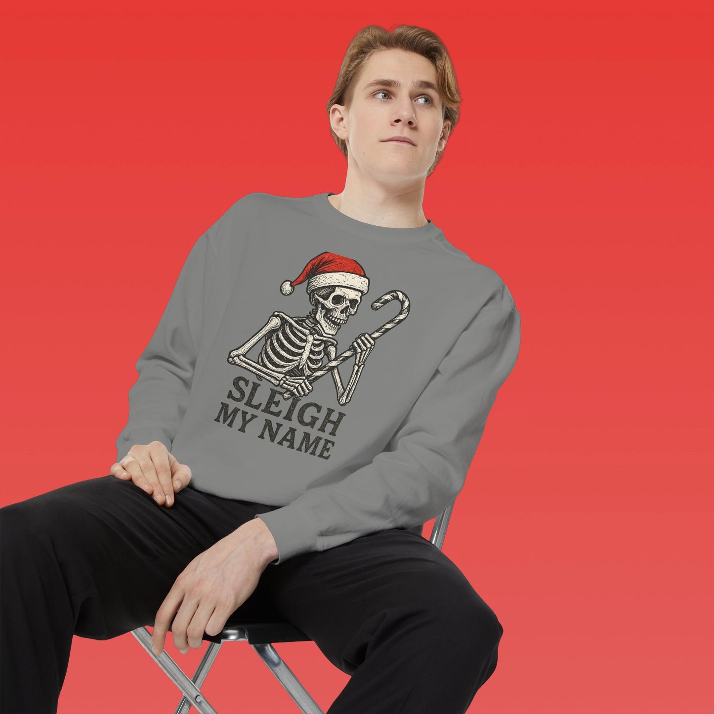 Skeleton Christmas Sweatshirt, Holiday Gift, Unisex Hoodie, Funny Xmas Apparel, Cozy Winter Wear, Sleigh My Name Design