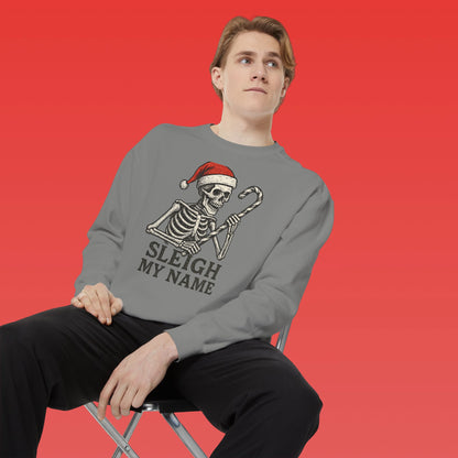 Skeleton Christmas Sweatshirt, Holiday Gift, Unisex Hoodie, Funny Xmas Apparel, Cozy Winter Wear, Sleigh My Name Design