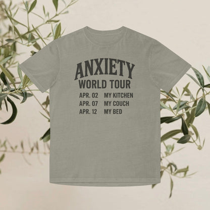Anxiety World Tour Unisex Faded Shirt, Funny T-Shirt, Relaxation Tee, Gift for Anxiety Awareness, Casual Wear, Humorous Apparel