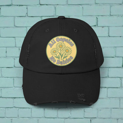 Distressed Cap, Funny Hat, Unisex Cap, All Oopise No Daisies