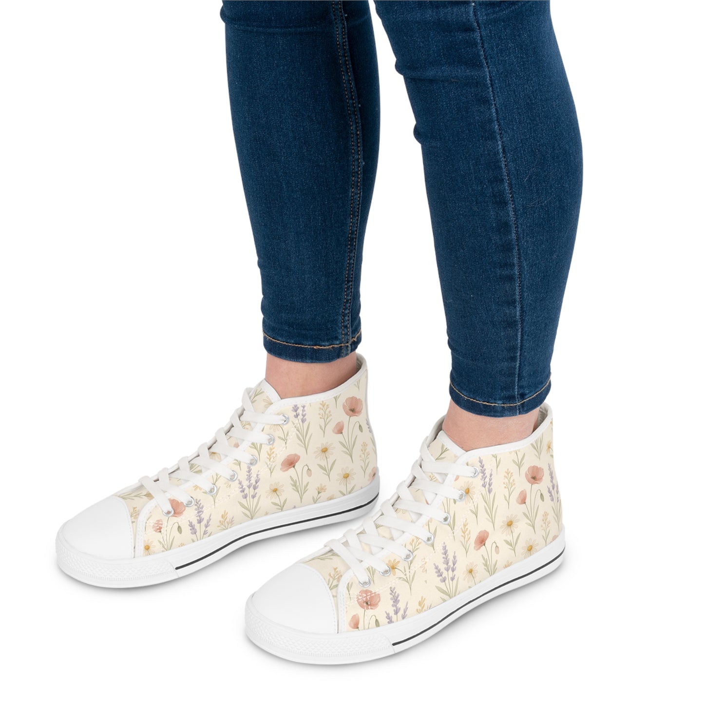 Floral Women's High Top Sneakers, Trendy Floral Sneakers, Stylish High Tops, Casual Footwear, Unique Gift for Her