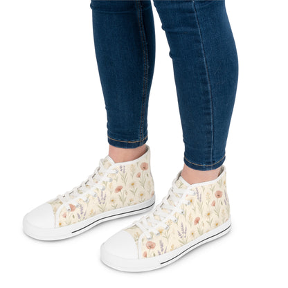 Floral Women's High Top Sneakers, Trendy Floral Sneakers, Stylish High Tops, Casual Footwear, Unique Gift for Her