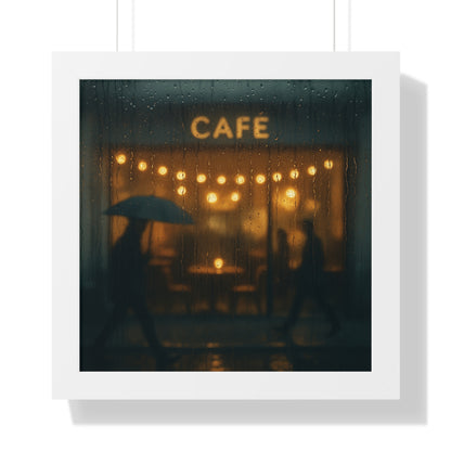 Cozy Café Framed Poster, Wall Art for Home Decor, Café Print, Rainy Day Art, Coffee Lover Gift