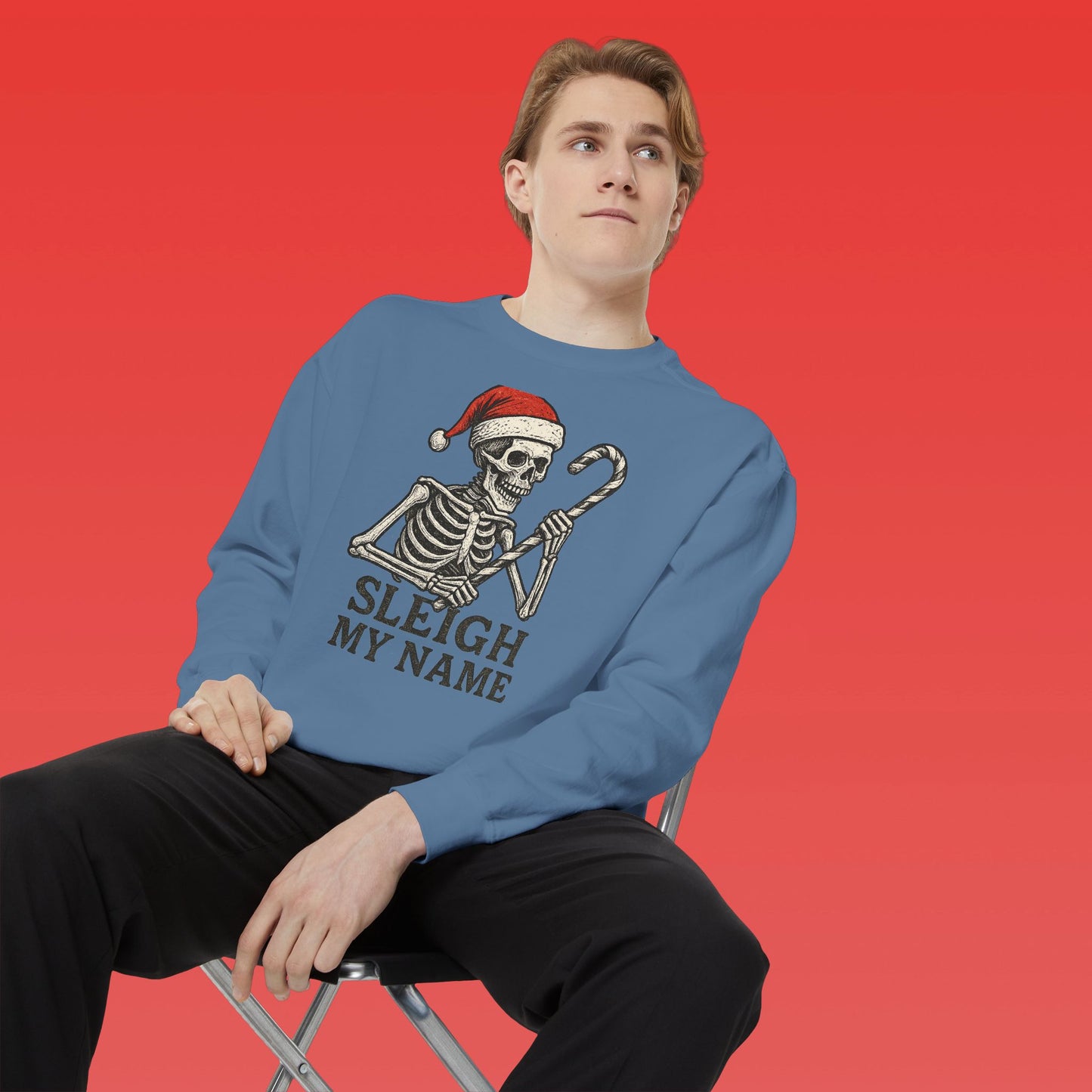 Skeleton Christmas Sweatshirt, Holiday Gift, Unisex Hoodie, Funny Xmas Apparel, Cozy Winter Wear, Sleigh My Name Design