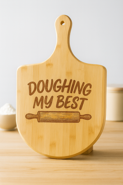 Engraved Bamboo Pizza Board, Personalized Pizza Cutting Board, Custom Kitchen Gift, Doughing My Best, Home Chef Gift