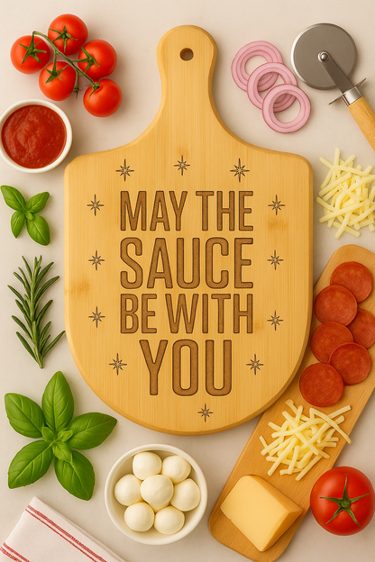 Engraved Bamboo Pizza Board - May the Sauce Be With You, Thin Crust Lover Gift, Kitchen Decor, Pizza Night Essential, Home Chef Gift