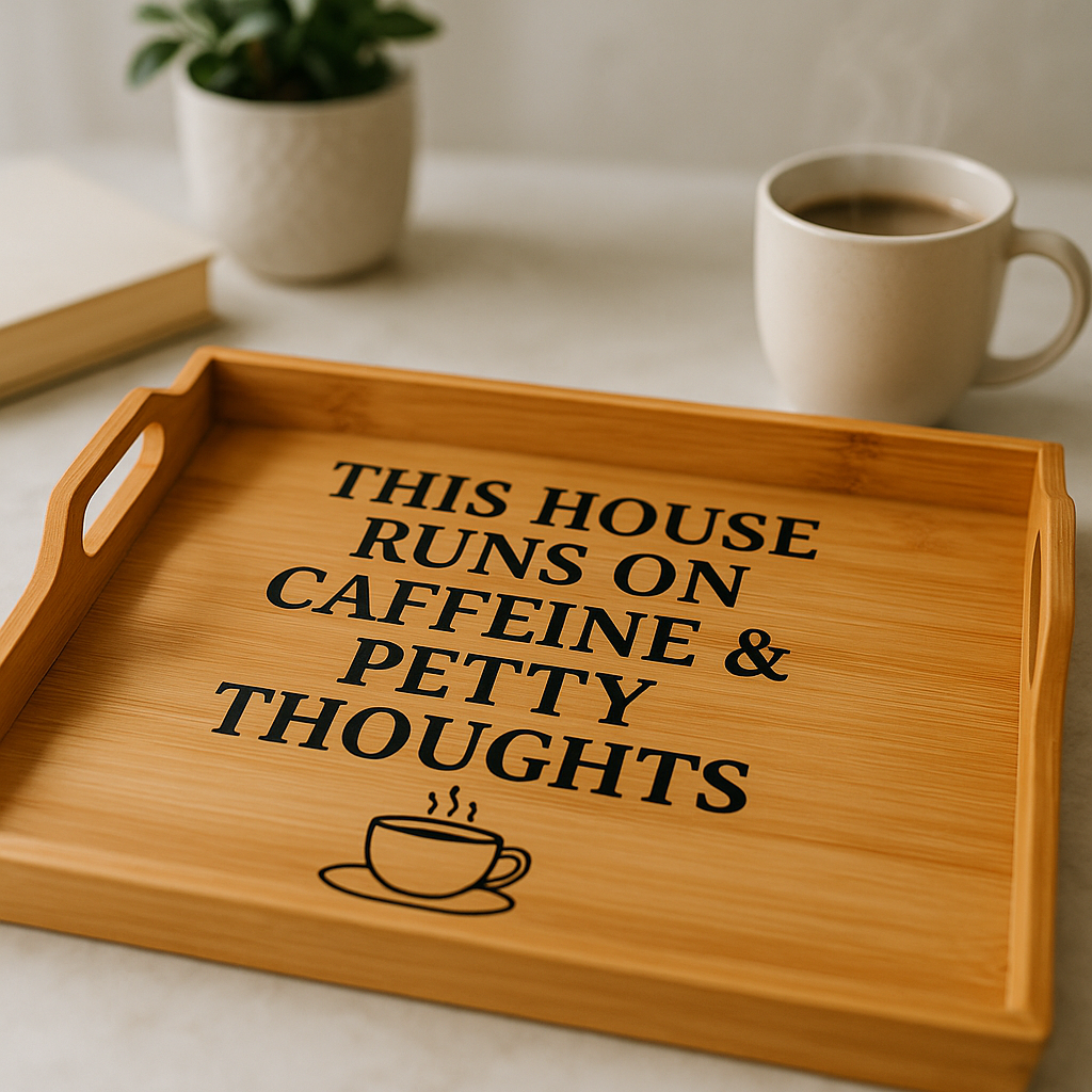 Engraved Bamboo Serving Tray - Unique Gift for Coffee Lovers, Home Decor, Kitchen Utility, Personalized Engraved Tray