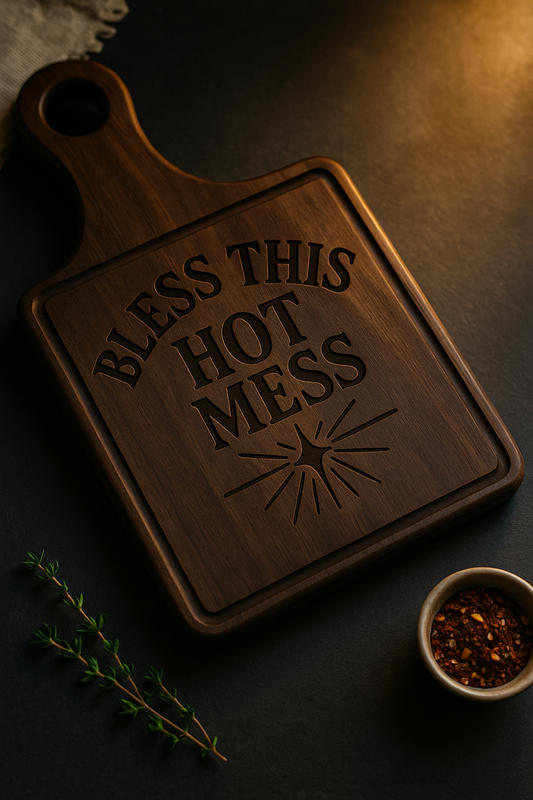 Wooden Cutting Board with Engraving, Bless This Hot Mess Kitchen Decor, Unique Gift for Chefs, Newlyweds, Housewarming, [...]