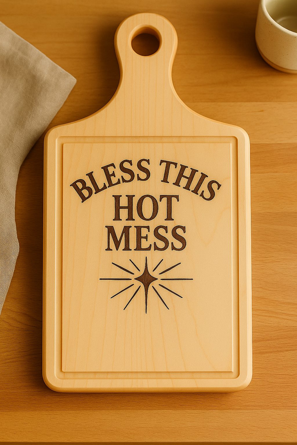 Wooden Cutting Board with Engraving, Bless This Hot Mess Kitchen Decor, Unique Gift for Chefs, Newlyweds, Housewarming, [...]