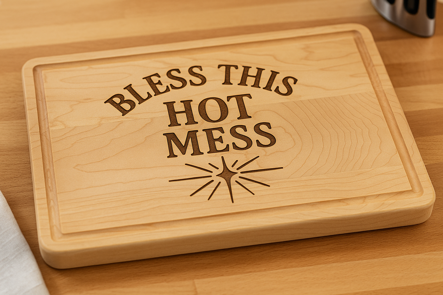 Wooden Cutting Board with Engraving, Bless This Hot Mess Kitchen Decor, Unique Gift for Chefs, Newlyweds, Housewarming, [...]
