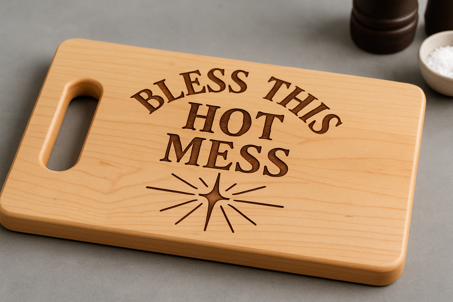 Wooden Cutting Board with Engraving, Bless This Hot Mess Kitchen Decor, Unique Gift for Chefs, Newlyweds, Housewarming, [...]