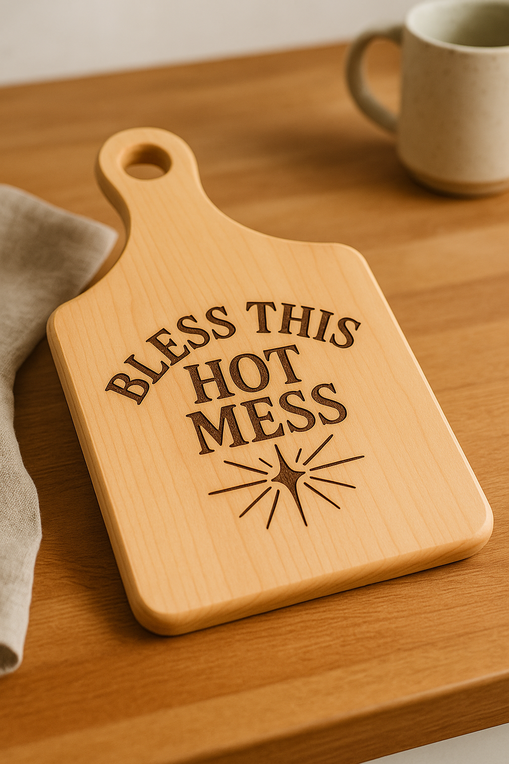 Wooden Cutting Board with Engraving, Bless This Hot Mess Kitchen Decor, Unique Gift for Chefs, Newlyweds, Housewarming, [...]