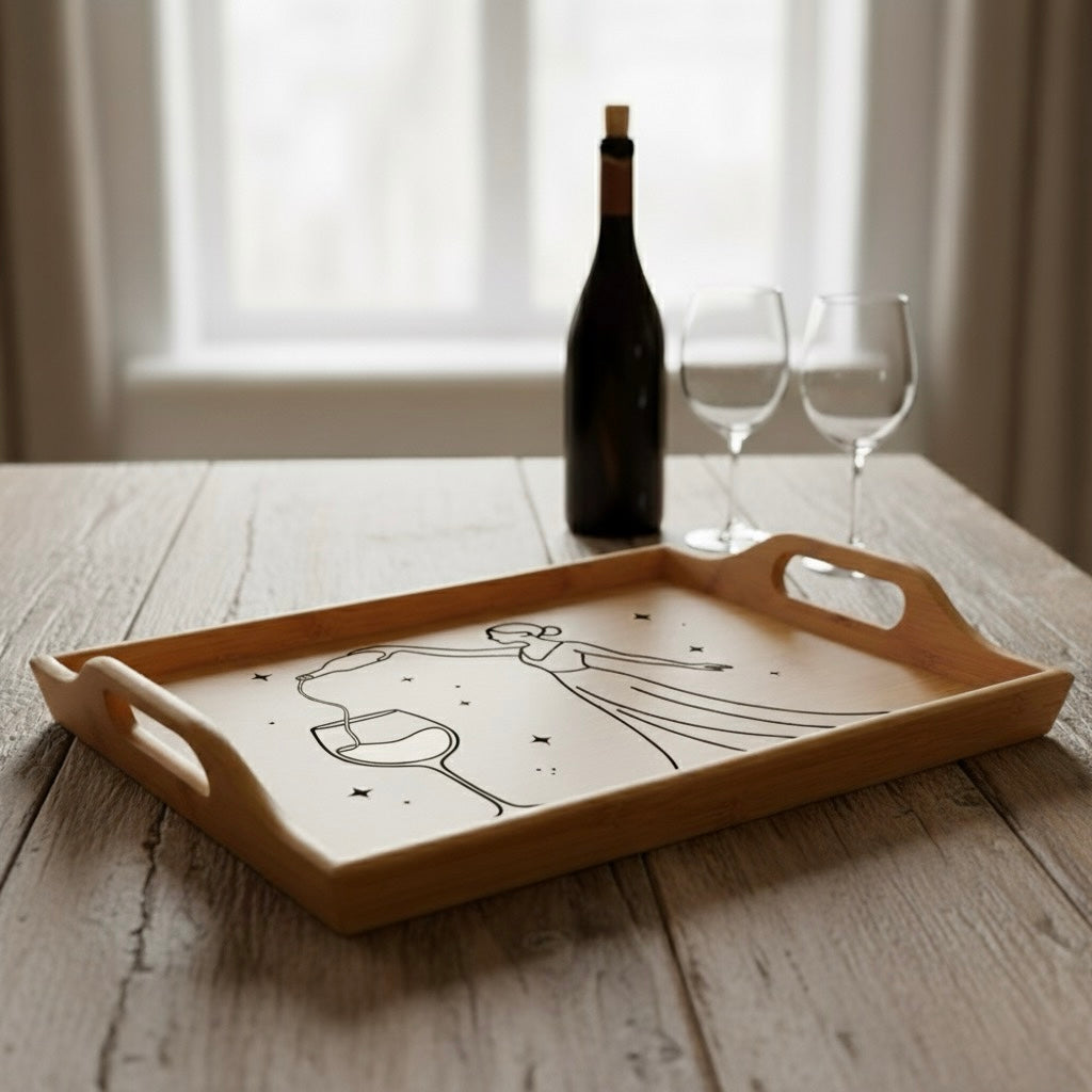 Elegant Engraved Bamboo Serving Tray, Custom Drink Tray, Hostess Gift