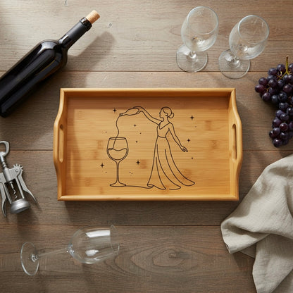 Elegant Engraved Bamboo Serving Tray, Custom Drink Tray, Hostess Gift