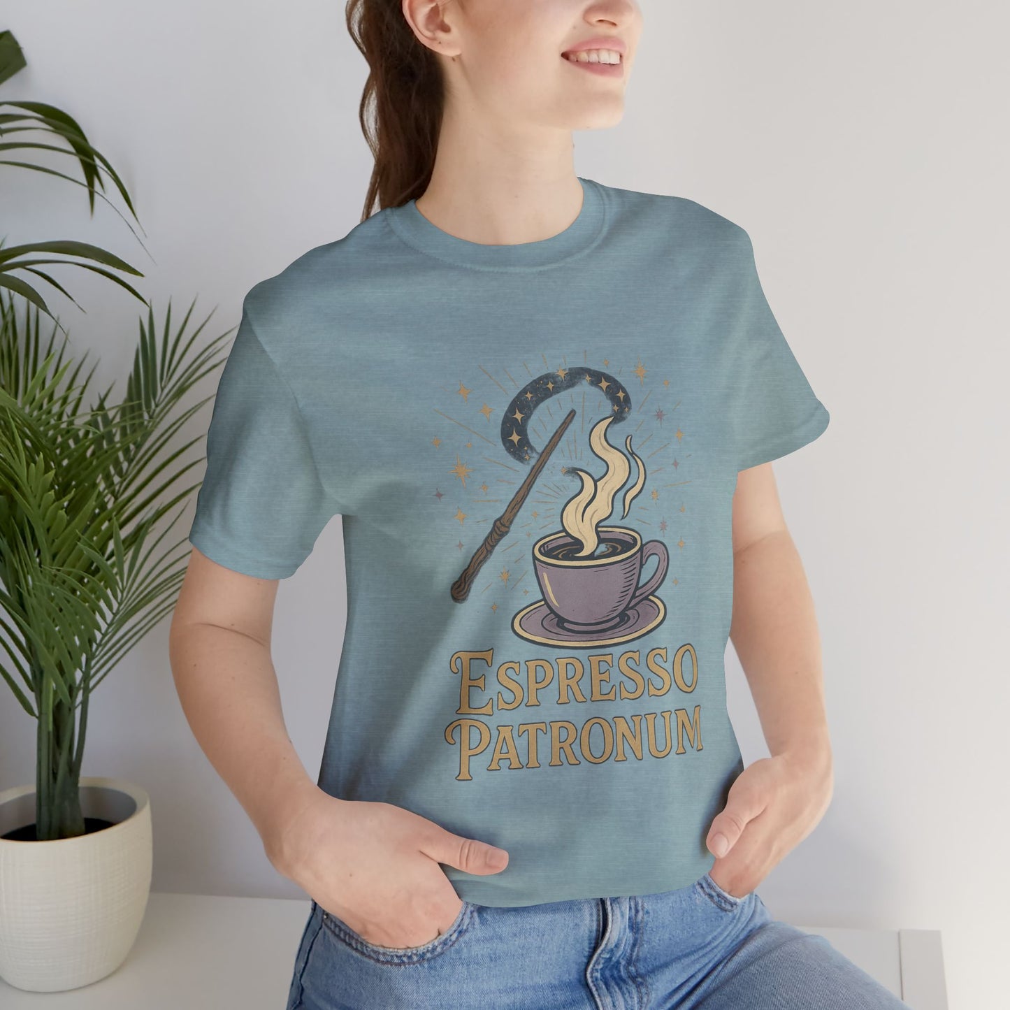 Espresso Patronum T-Shirt - Magical Coffee Tee, Gift for Coffee Lovers, Unisex Wizarding Apparel, Perfect for Casual Wear and Events