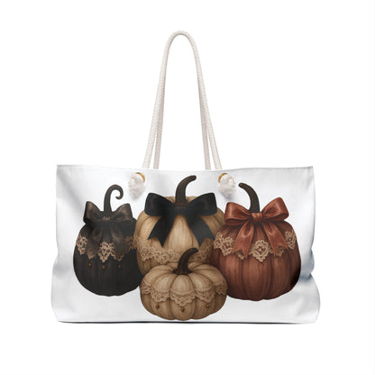 Pumpkin Lace Weekender Bag - Fall Travel Tote, Halloween Decor, Harvest Gift, Thanksgiving Storage, Autumn Outing