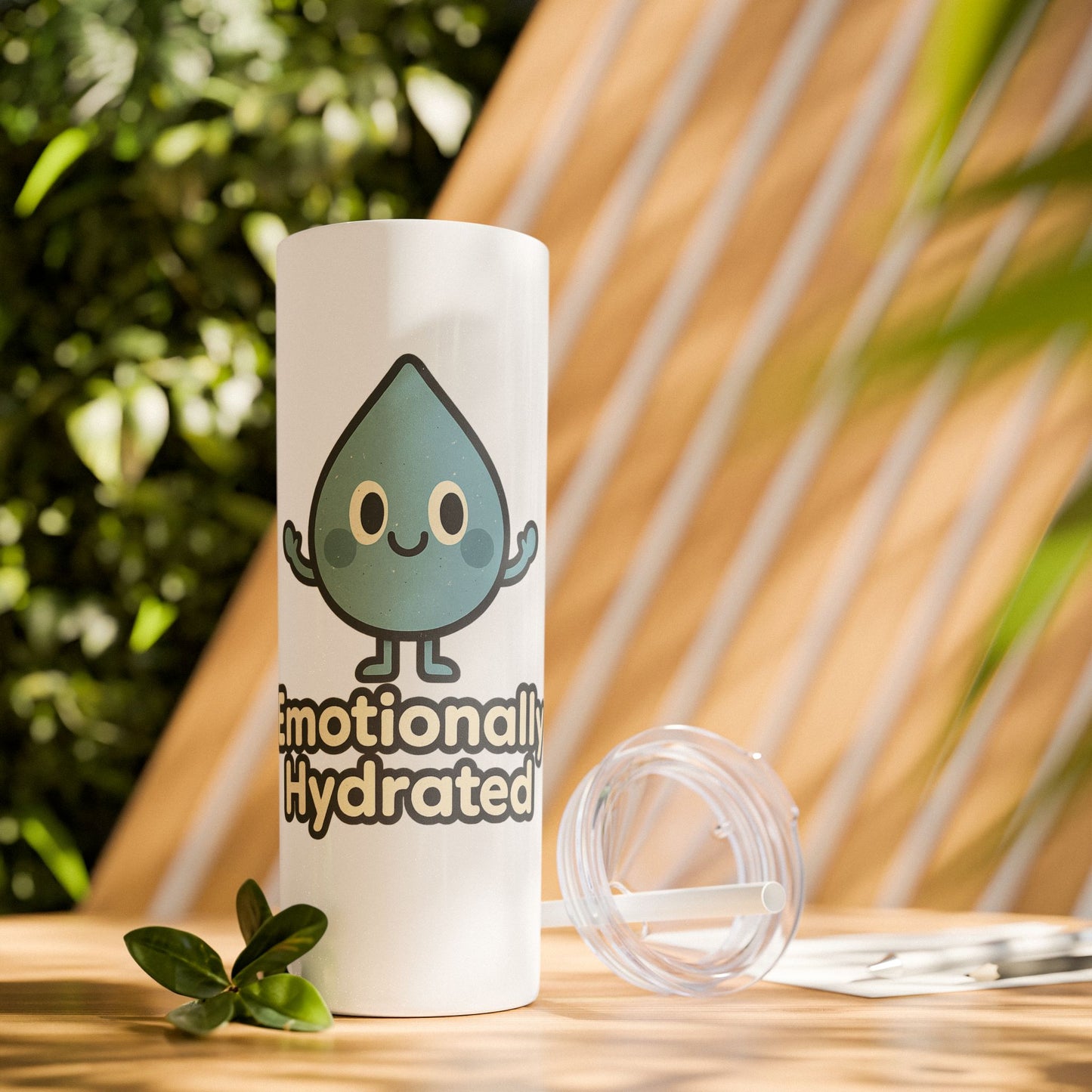 Emotionally Hydrated Tumbler, Cute Water Bottle, 20 oz Slim Cold Drink Cup, Motivational Gift, Summer Hydration, Reusable Straw Cup