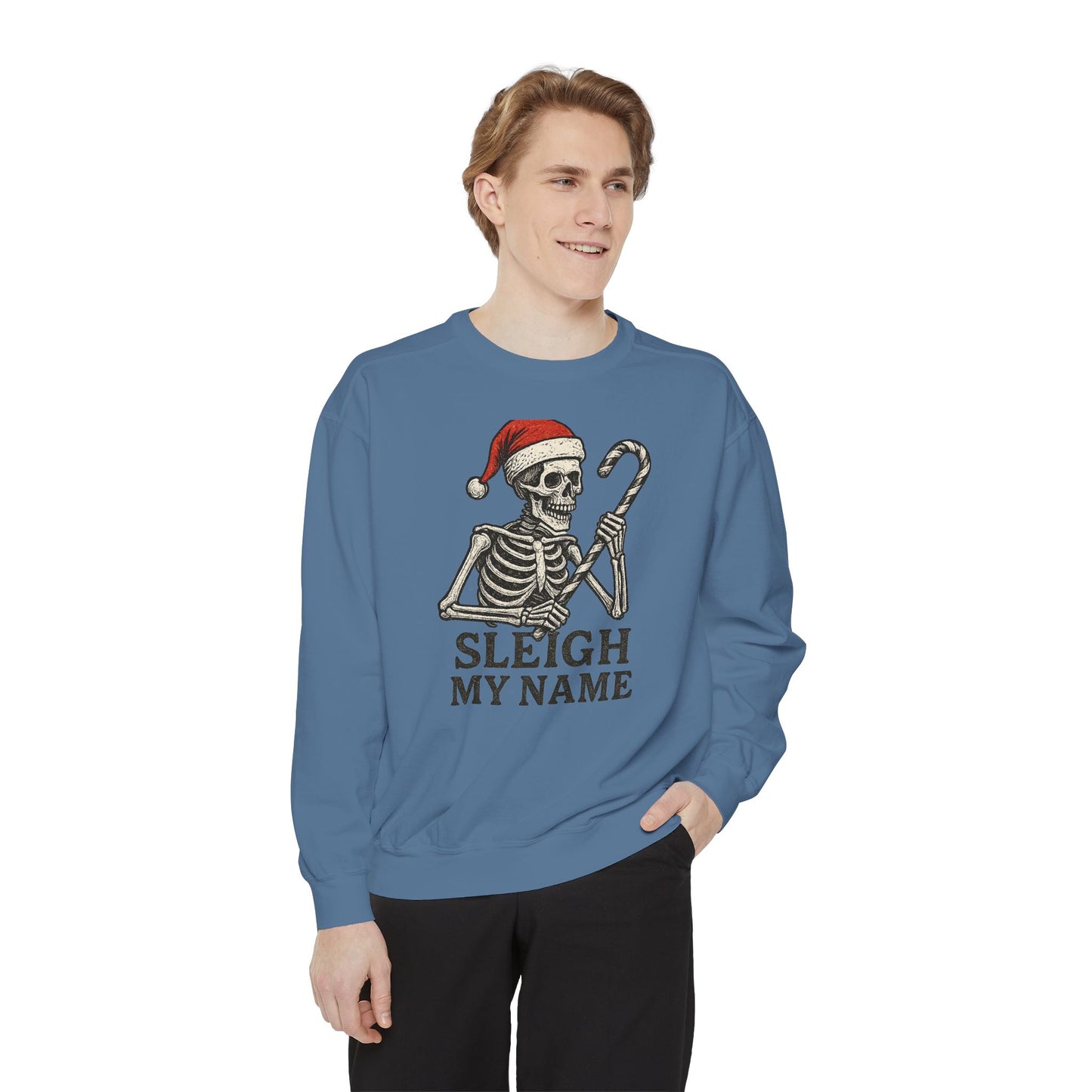 Skeleton Christmas Sweatshirt, Holiday Gift, Unisex Hoodie, Funny Xmas Apparel, Cozy Winter Wear, Sleigh My Name Design