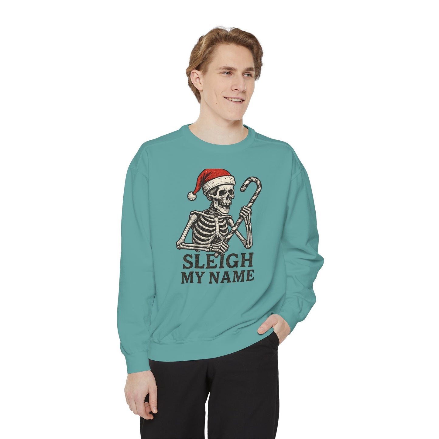 Skeleton Christmas Sweatshirt, Holiday Gift, Unisex Hoodie, Funny Xmas Apparel, Cozy Winter Wear, Sleigh My Name Design