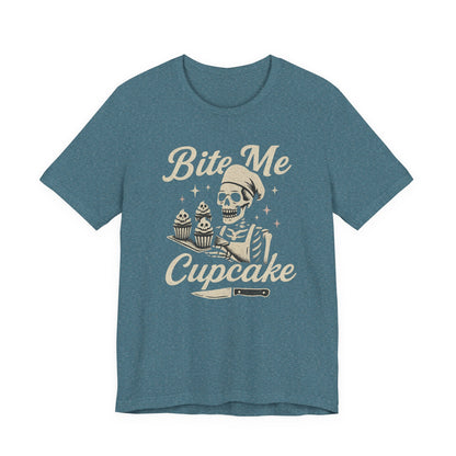 Skeletal Cupcake Tee, Funny Halloween Shirt, Unisex Graphic T-Shirt, Sweet Tooth Gift, Spooky Baking Apparel