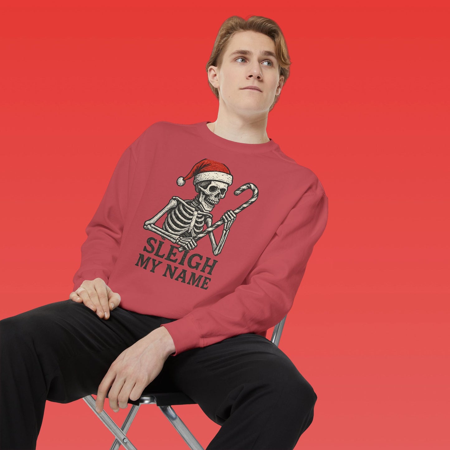 Skeleton Christmas Sweatshirt, Holiday Gift, Unisex Hoodie, Funny Xmas Apparel, Cozy Winter Wear, Sleigh My Name Design