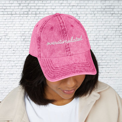 Vintage Embroidered Cap - Overstimulated, Trendy Hat, Casual Wear, Gift for Her, Adjustable Baseball Cap