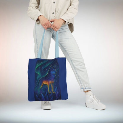 Wolf Art Canvas Tote Bag, Eco-Friendly Shopping Bag, Nature Lover's Gift, Reusable Tote, Wild Wolf Design, Colorful Straps