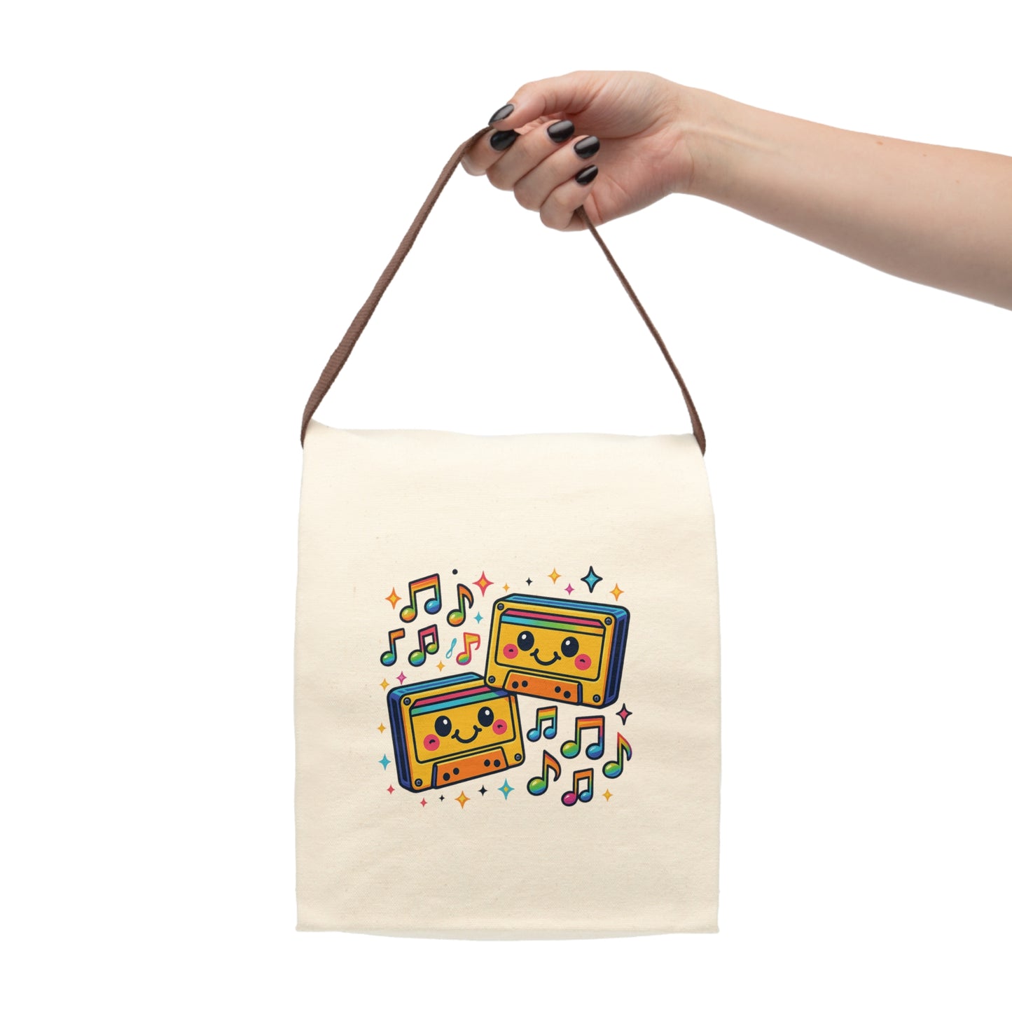 Cute Retro Music Lunch Bag, Canvas Tote for Kids, Picnic Bag, Back to School, Gift for Music Lovers