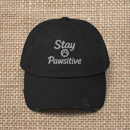 Unisex Distressed Cap with 'Stay Pawsitive' Message