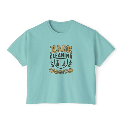 Rage Cleaning Champion Women's Boxy Tee, Fun T-Shirt Gift, Cleaning Motivation Top, Casual Wear, Relaxed Fit Tee
