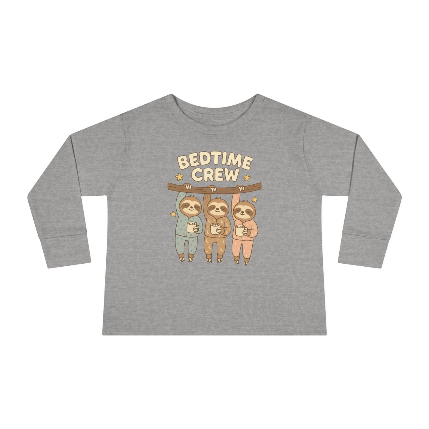 Sloth Bedtime Crew Toddler Long Sleeve Tee, Cute Kids Shirt, Baby Shower Gift, Toddler Pajama Top, Cozy Playtime Clothes