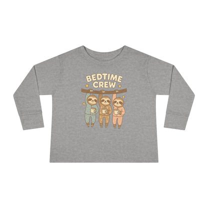 Sloth Bedtime Crew Toddler Long Sleeve Tee, Cute Kids Shirt, Baby Shower Gift, Toddler Pajama Top, Cozy Playtime Clothes
