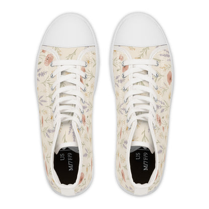 Floral Women's High Top Sneakers, Trendy Floral Sneakers, Stylish High Tops, Casual Footwear, Unique Gift for Her
