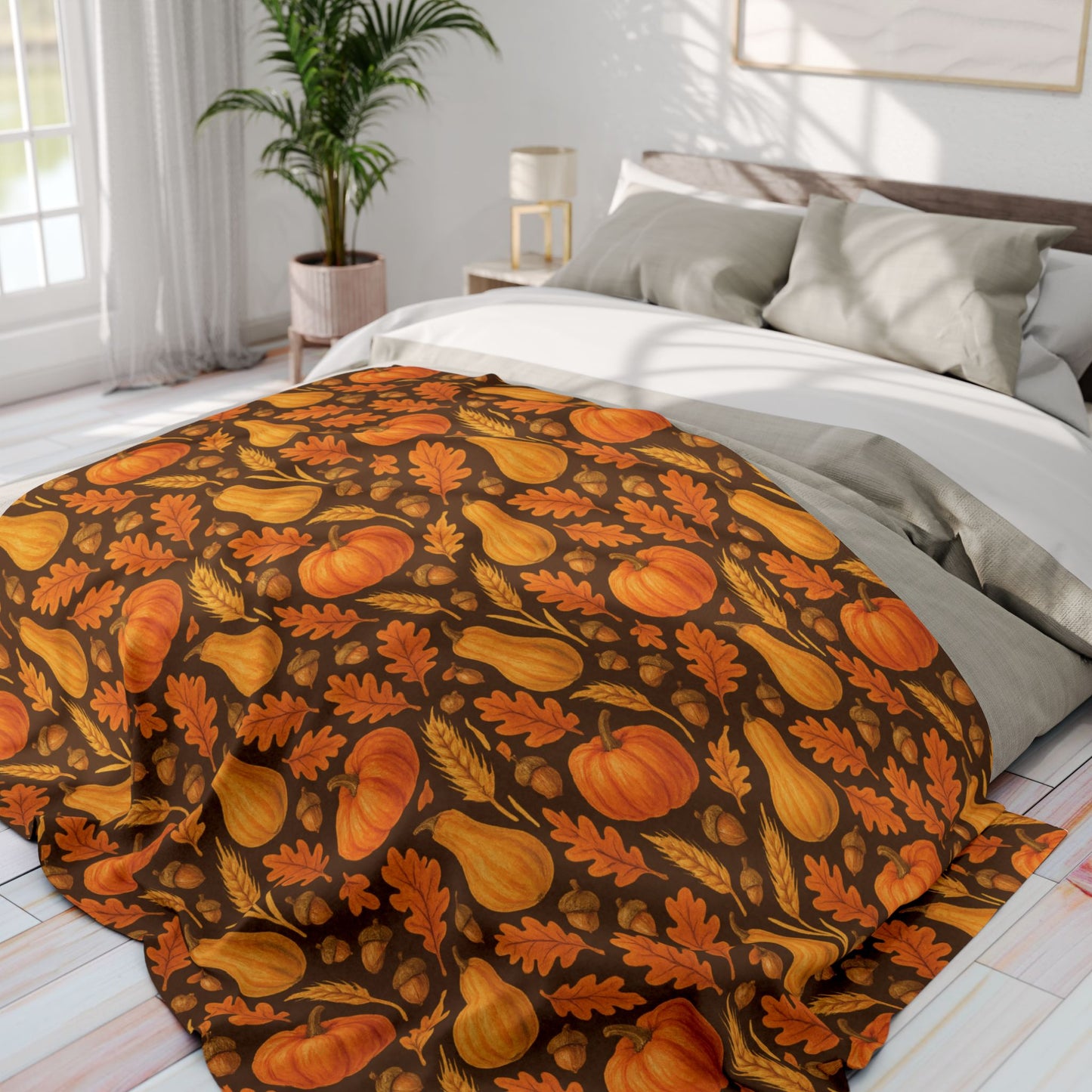 Cozy Autumn Fleece Blanket - Pumpkin and Gourd Design, Fall Decor, Halloween Gift, Warm Throw, Seasonal Home Accessory, Thanksgiving