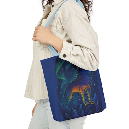Wolf Art Canvas Tote Bag, Eco-Friendly Shopping Bag, Nature Lover's Gift, Reusable Tote, Wild Wolf Design, Colorful Straps
