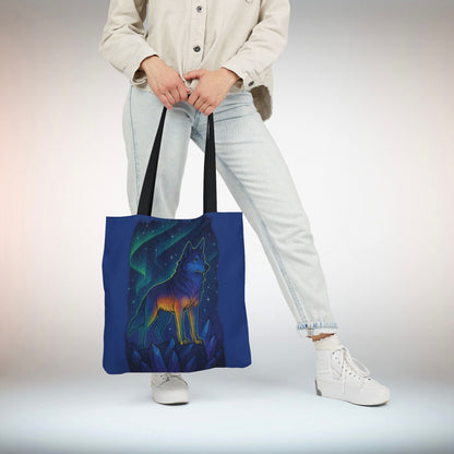 Wolf Art Canvas Tote Bag, Eco-Friendly Shopping Bag, Nature Lover's Gift, Reusable Tote, Wild Wolf Design, Colorful Straps