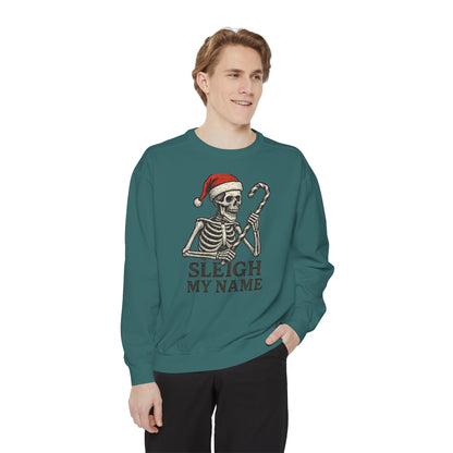 Skeleton Christmas Sweatshirt, Holiday Gift, Unisex Hoodie, Funny Xmas Apparel, Cozy Winter Wear, Sleigh My Name Design