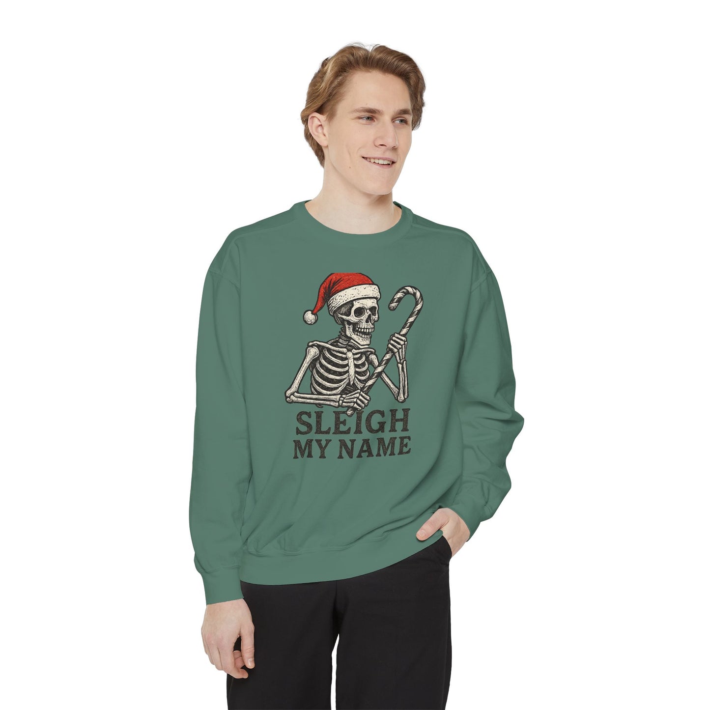 Skeleton Christmas Sweatshirt, Holiday Gift, Unisex Hoodie, Funny Xmas Apparel, Cozy Winter Wear, Sleigh My Name Design