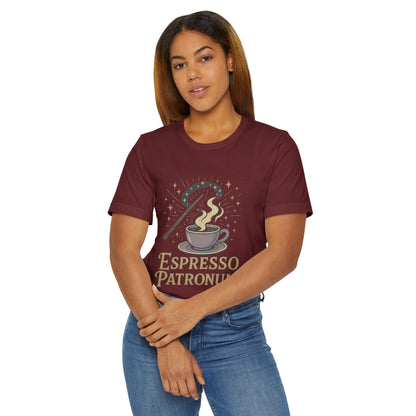 Espresso Patronum T-Shirt - Magical Coffee Tee, Gift for Coffee Lovers, Unisex Wizarding Apparel, Perfect for Casual Wear and Events