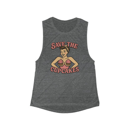 Women's Flowy Muscle Tank - Save the Cupcakes - Breast Cancer Awareness