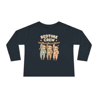 Sloth Bedtime Crew Toddler Long Sleeve Tee, Cute Kids Shirt, Baby Shower Gift, Toddler Pajama Top, Cozy Playtime Clothes
