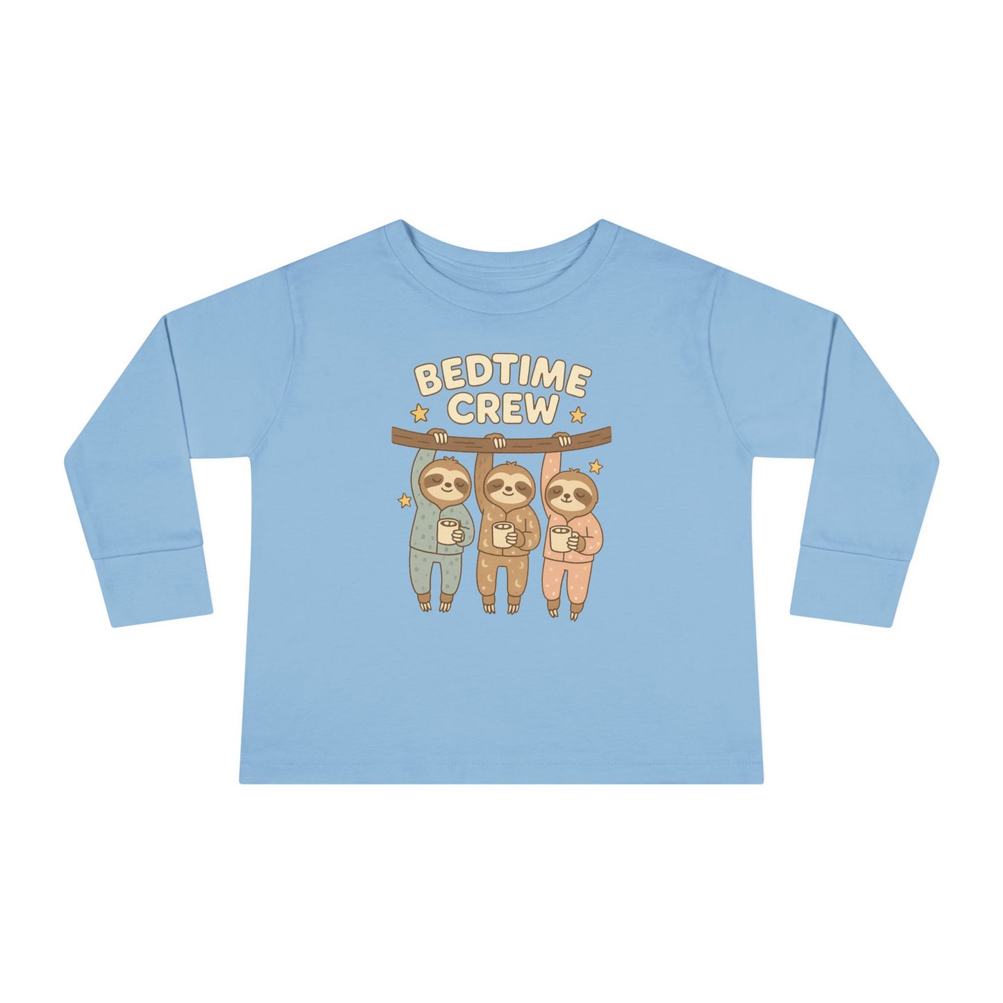 Sloth Bedtime Crew Toddler Long Sleeve Tee, Cute Kids Shirt, Baby Shower Gift, Toddler Pajama Top, Cozy Playtime Clothes