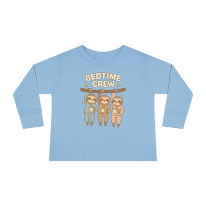 Sloth Bedtime Crew Toddler Long Sleeve Tee, Cute Kids Shirt, Baby Shower Gift, Toddler Pajama Top, Cozy Playtime Clothes