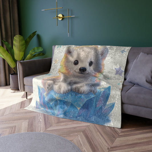 Cozy Polar Bear Crushed Velvet Blanket, Soft Throw for Kids, Nursery Decor, Baby Shower Gift, Winter Cozy Gift
