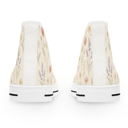 Floral Women's High Top Sneakers, Trendy Floral Sneakers, Stylish High Tops, Casual Footwear, Unique Gift for Her