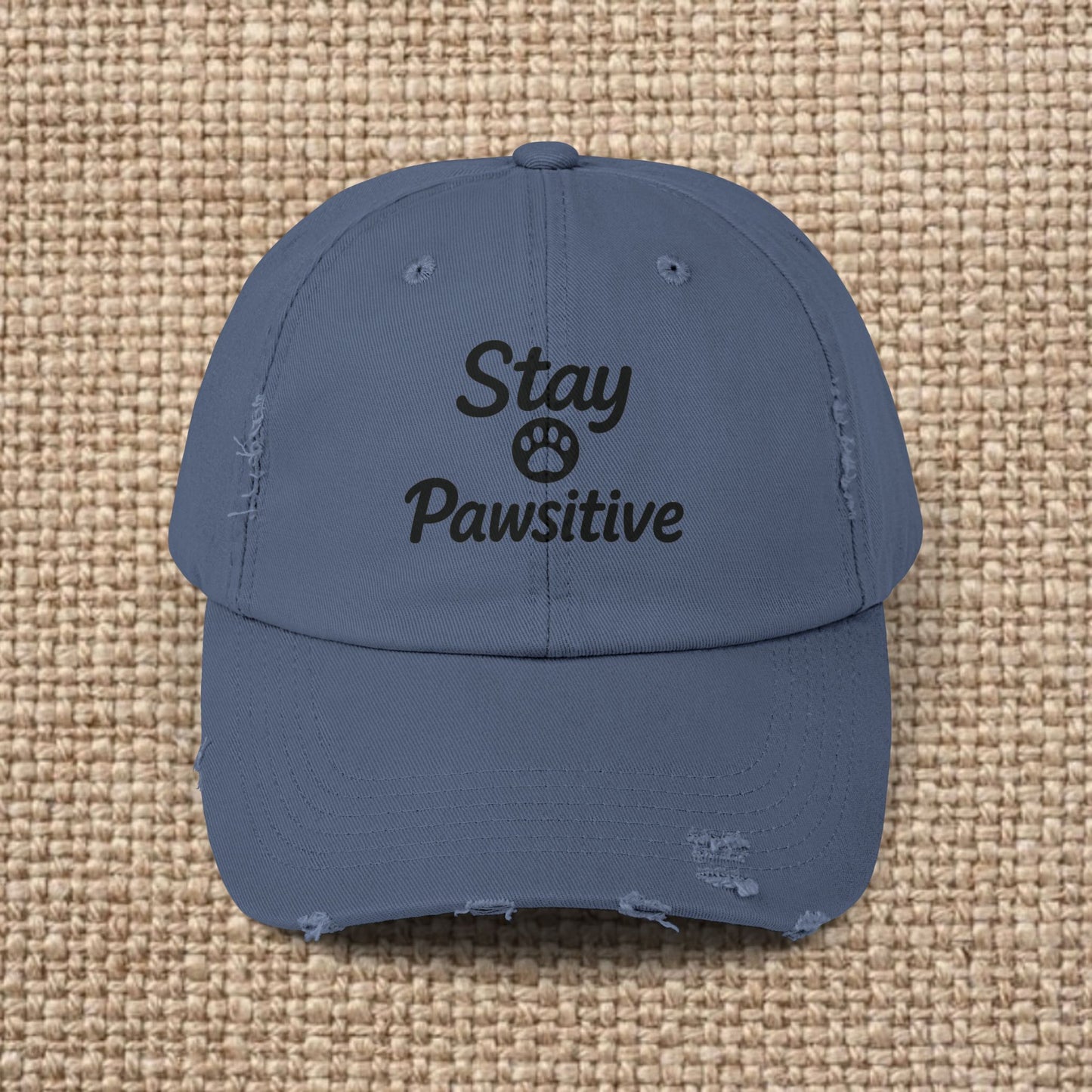 Unisex Distressed Cap with 'Stay Pawsitive' Message